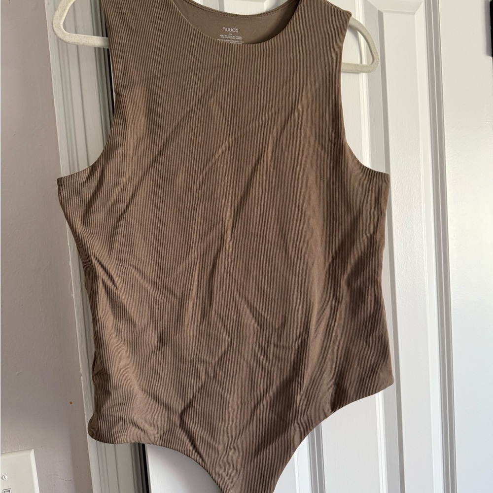 Nuuds ribbed crewneck tank bodysuit- mocha
